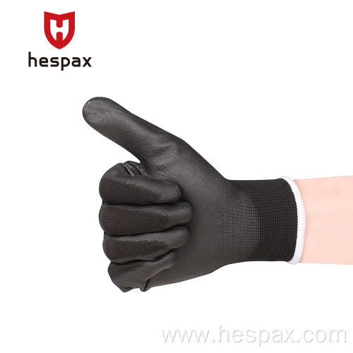 Hespax Factory Antistatic PU Black Nylon Work Gloves